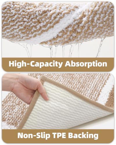 Color&Geometry Simple and Stylish Large Bath Mats for Bathroom Non Slip, 51 x 81 cm Khaki Bathroom Rugs, Absorbent, Soft, Washable, Microfiber Shower Mat