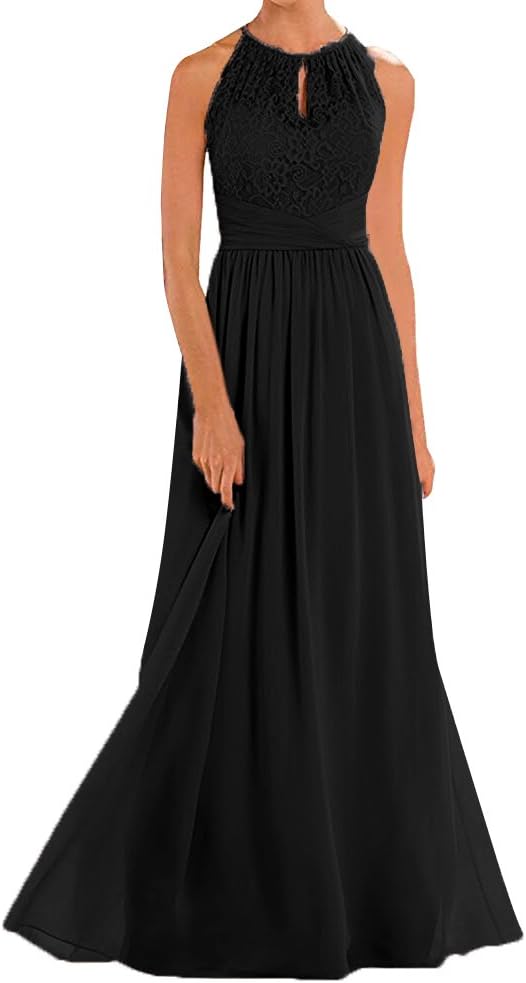 Annadress Women's Halter Lace A-Line Chiffon Floor-Length Bridesmaid Dress