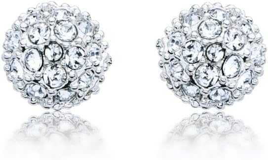 MYJS Emma Rhodium Plated Pave Ball Earrings with Clear Swarovski Crystals