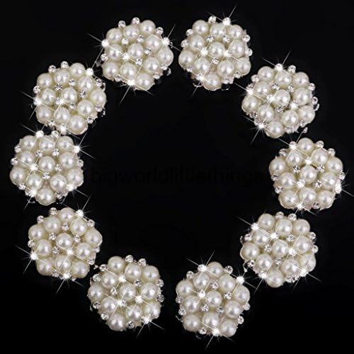 Winnerbeen 10pcs Rhinestone Faux Pearl Flower Embellishments Button Flatback 22mm