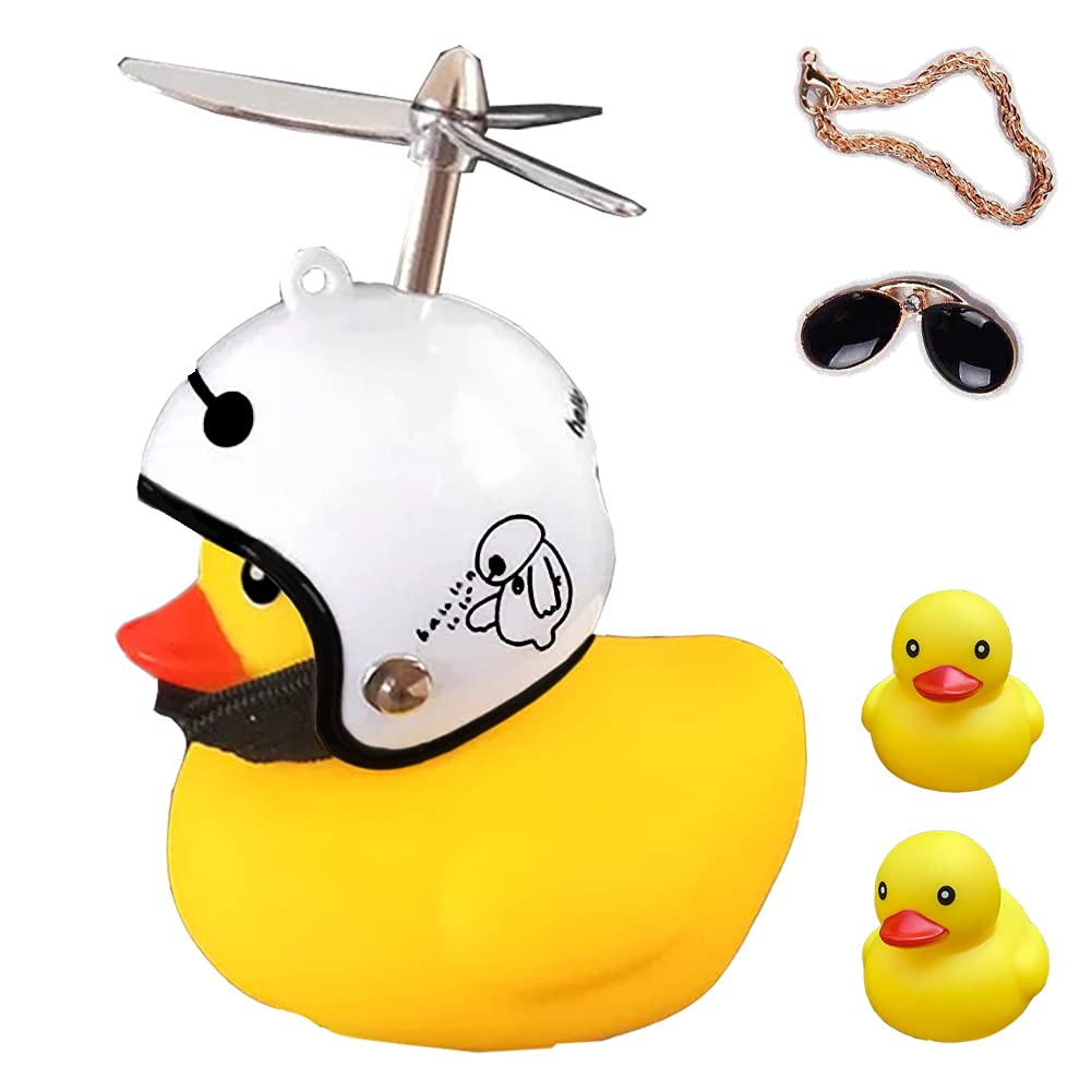 ACEDOAMARE Duck Bike Bell, Cute Rubber Yellow Duck Bicycle Accessories with LED Light Propeller Helmet Squeeze Horns for Cycling Motorcycle Car Handlebar Bicycle (Big White)
