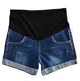 Qin.Orianna Summer Pregnant Women Adjustable Elastic Care Belly Maternity Denim Shorts