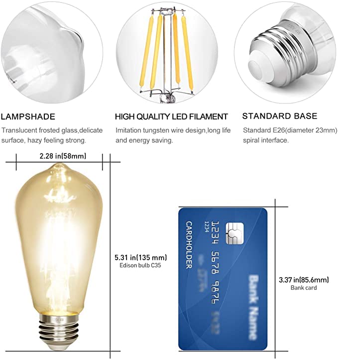NOTOC LED Edison Bulb,Antique 40W Vintage Edison Bulb,E26 Light Bulb Non Dimmable Led Bulb 450