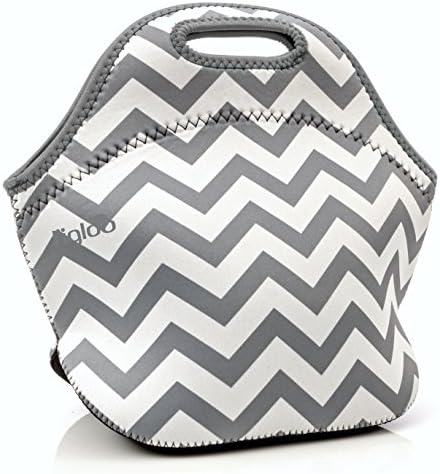l'igloo Deluxe Neoprene Insulated Lunch Bag Extra Thick Insulated Lunch Box With Heavy Duty Zipper Lunch Bag, Snacks, Baby Bottle Bag, Bottle Carrier Six Pack (Gray chevron/drk gray trim)