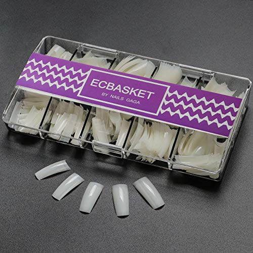 Natural Acrylic Nail Tips - ECBASKET Fake Nails French Half Cover Nail Tips 500pcs with Box False Nail Tips for Nail Salons and DIY Nail Art at Home 10 Sizes