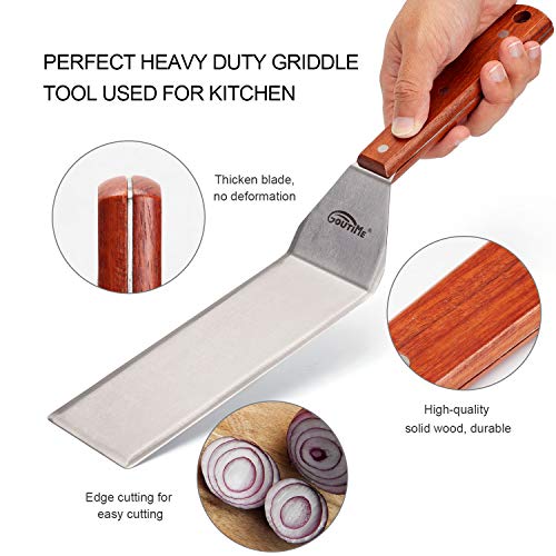 Goutime Commercial Griddle Accessories, 5 Pieces Flat Top Grill Tools Include Stainless Steel Spatula Scraper Tong Turner, Restaurant Grade Hibachi Griddle Utensils with Carrying Bag
