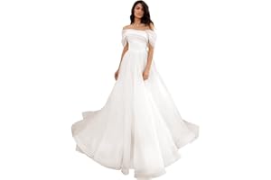 RJER Off Shoulder Tulle Wedding Dresses Puffy Prom Dresses Long Ball Gown Dresses for Women