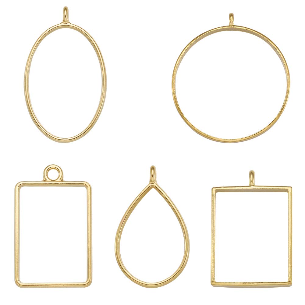 PandaHall 25pcs Alloy Open Back Bezel Pendants Mixed Geometry Golden Hollow Frame Pendant for DIY Resin Jewelry Making