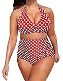 Baifern Women's 2 Pieces Halter Deep V Bodycon Bikini Sets Plus Size