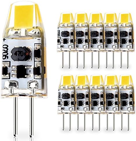 10-Pack G4 Base 1W LED Bulbs, 12V-24V AC / 10V-30V DC (RV, caravan, motor homes, boats), 10W Glass Halogen ( Daylight White 6000K ) Light Bulbs Replacement, JC T3 Lamp for Under Cabinet Lighting