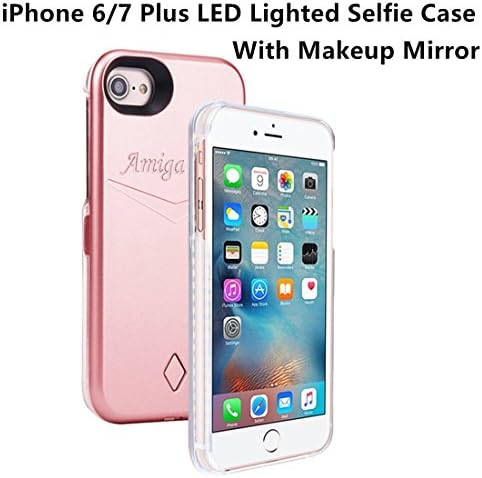 Illuminated Selfie Case with Makeup Mirror for iPhone 6/7 Plus, Goodex LED Light Up Luminous Cell Phone Case,Great for Makeup, Selfies, Facetime, Rechargeable, Flashlight-Pink