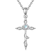 Vadmans Cross Necklace Sterling Silver Lotus Pendant Moonstone Jewelry Gifts for Women Mother