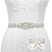 SWEETV Pearl Beaded Wedding Dress Belt Rhinestone Bridal Belt Sash for Evening Gown with Ribbon, Ivory