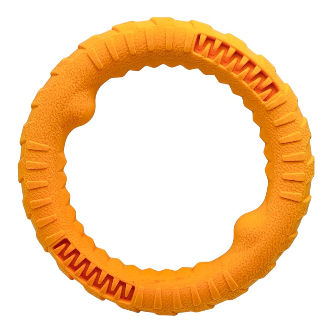 Pet Guru® Pet Dog Training Ring Anti-Bite Floating Toy Puppy Summer Pet Training Outdoor Durable Chew interactive Training Activity Toy (ORANGE, SMALL 15 CM)