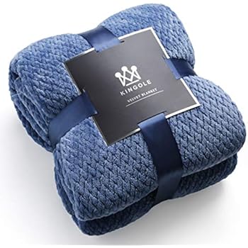 Kingole Flannel Fleece Luxury Throw Blanket, Sapphire Blue Queen Size Jacquard Weave Pattern Cozy Couch/Bed Super Soft and Warm Plush Microfiber 350GSM (90 x 90 inches)