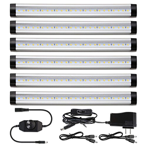 Albrillo Under Cabinet Lighting Kit, Dimmable Under Counter LED Light Strips for Kitchen Closet Shelf Cupboard, Warm White 3000K, Plug-in, 6 Pack