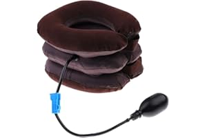 Bargain Crusader Inflatable Cervical Neck Traction Air Inflatable Pillow Neck Head Stretcher Pain Relief Collar (for Adults, Brown)