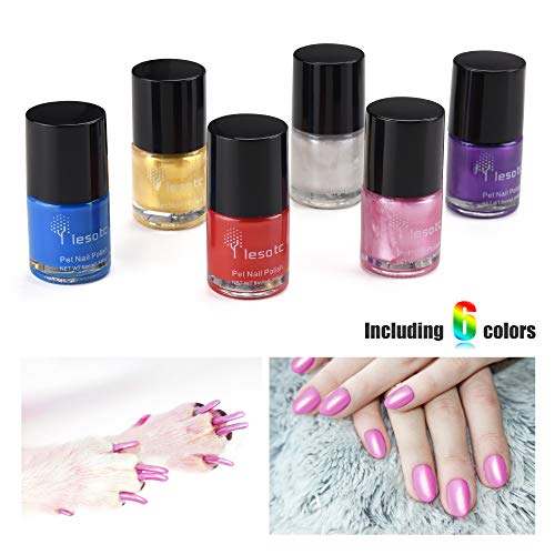 Dog Nail Polish Set, 6 Color Set (Pink, Purple, Red, Gold, Blue, Silver), Non-Toxic Water-Based Pet Nail Polish, Natural and Safe, Suitable for All Pet (Birds, Mice, Pigs and Rabbit), Easy to Remove
