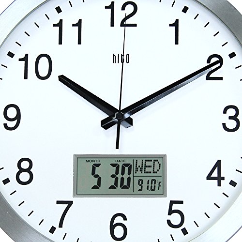 HITO 12 Inches Silent NonTicking Modern Wall Clock w/Aluminum Frame, Acrylic Front Cover, Date