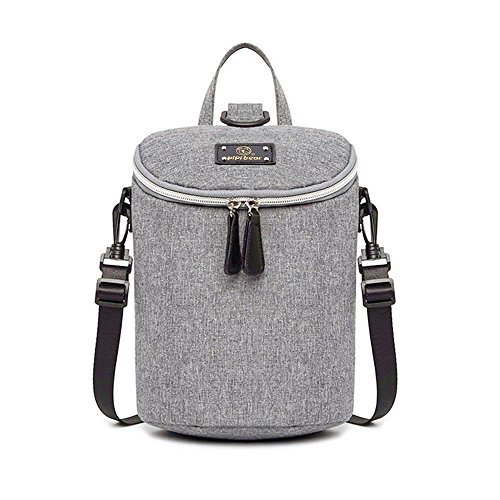 Pipi bear Insulated Bottle Tote Bag, Portable Breast Milk Baby Double Bottle Cooler Bag with Adjustable Shoulder Strap(Fits up 2 Large 8 oz Bottle) (Gray)