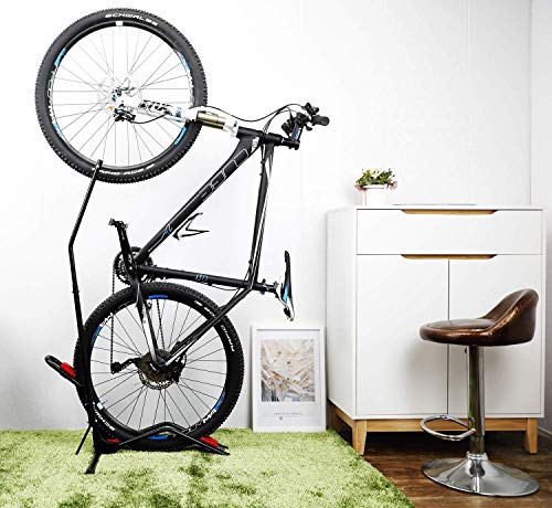 Dirza Bike Stand Vertical and Horizontal Bike Floor Stand - Storage Bike Indoor - Free Up Floor Space in Office/Studio Apartment - No Drilling Required Black