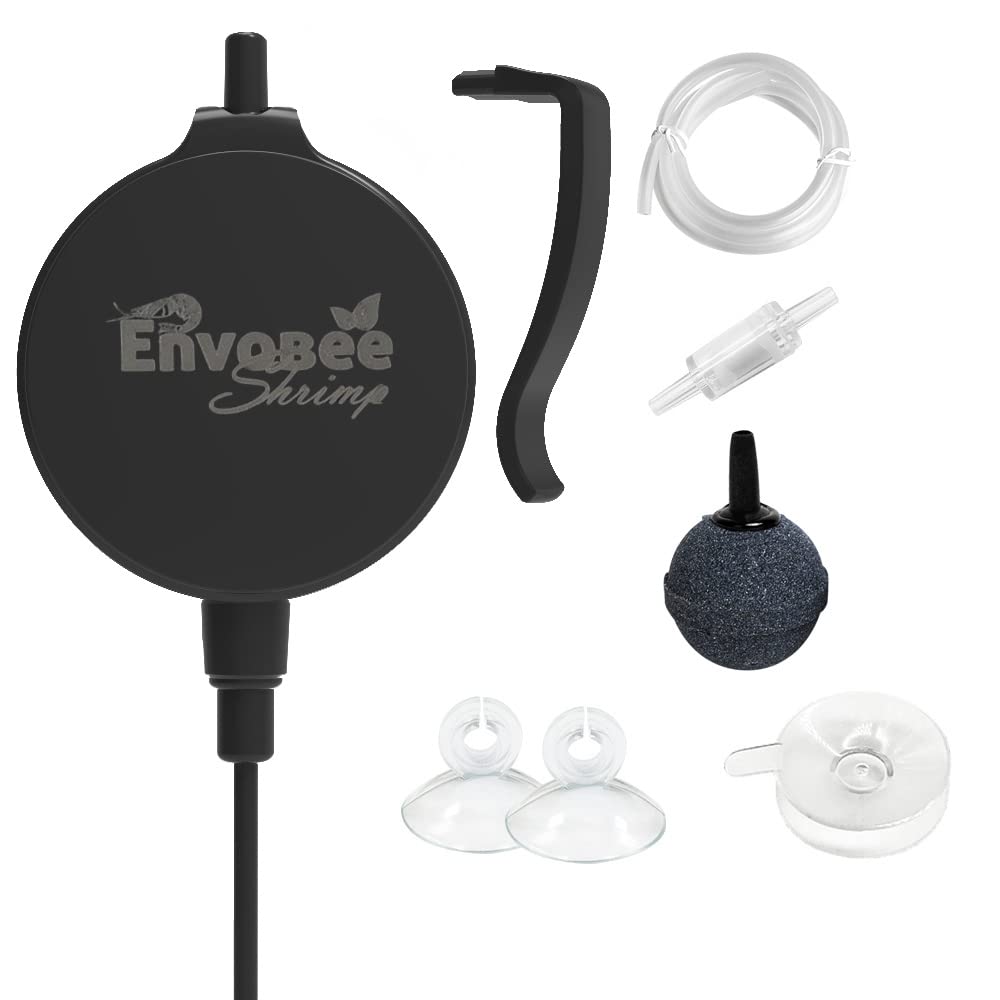 Aquarium Mini Air Pump Clip on Ultra Silent For Nano Fish Shrimp Oxygen Tank Energy Saving with Check Valve, Air Stone, Suction Cup for Tropical Tanks up to 50 Litre,1W (Black)