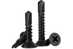 HEXPHANT #10 x 1-1/2" (100 Pack) Flat Head Phillips Drive Sheet Metal Screws, Black Oxide 410 Stainless Steel Self Drilling Screws,Countersun Head Fast Self-Tapping Screws for Metal, Plastic, Wood