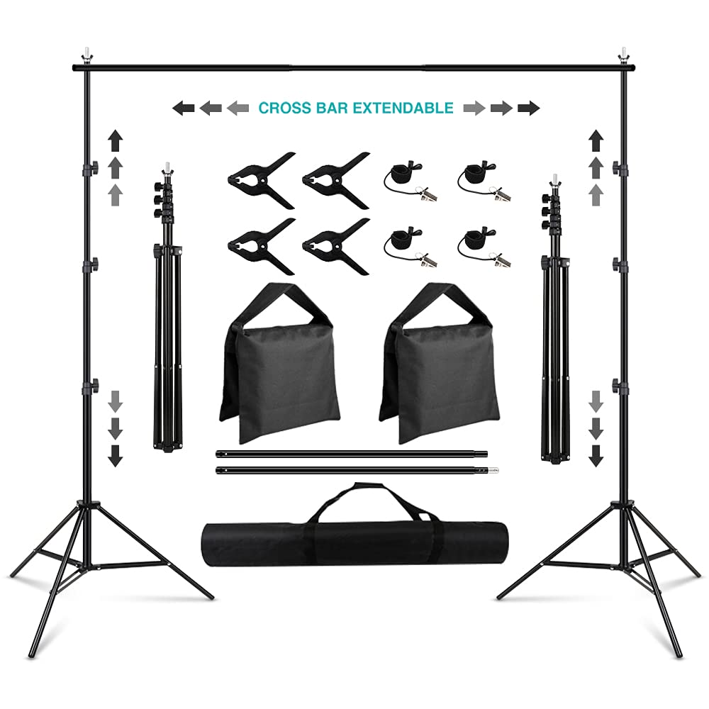Backdrop Stand 8.5ร10ft, SEDGEWIN Adjustable Photography Background Support System Kit for Photo Video Studio Screen with Carry Bag,spring Clamps Backdrop Muslin Clip Holder