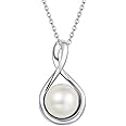 FANCIME June Birthstone Pearl Necklace 925 Sterling Silver Infinity Pearl Necklace with Genuine Quality 9-10mm Freshwater Cultured Pearls Fine Jewelry for Women