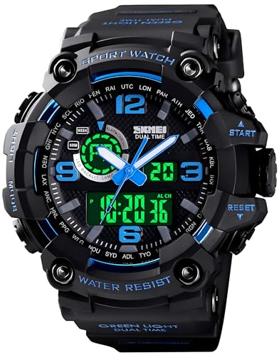 Gosasa Men's Large Face Outdoor Sports Watches Military S-Shock Watch Waterproof, Backlight, Alarm, Stopwatch Features - Rugged Wristwatch for Training, Hiking, and Adventure