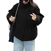 CHARTOU Women Crop Pea Coat Wool Blend Winter Loose Casual Short Jacket Outwear