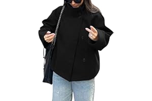 CHARTOU Women Crop Pea Coat Wool Blend Winter Loose Casual Short Jacket Outwear