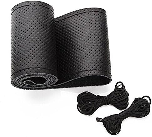 AULLY PARK Universal Genuine Leather Car Steering Wheel Cover Stitching Style (Size S, Black) by AULLY PARK