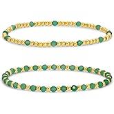 Ustome 14K Gold Plated Stackable Seed Beaded Bracelets Set for Women, Romantic Luxury Dainty Trendy Unique Colorful Nature Gemstones Stretch Accessories Jewelry, Versatile Friendship Gift