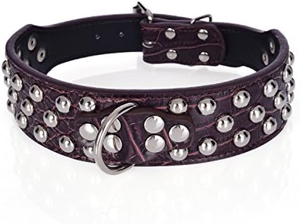 Rachel Pet Products 3 Rows Silver Rivets Studded Genuine Leather Dog Collars for Medium/Large Dogs, Brown, S