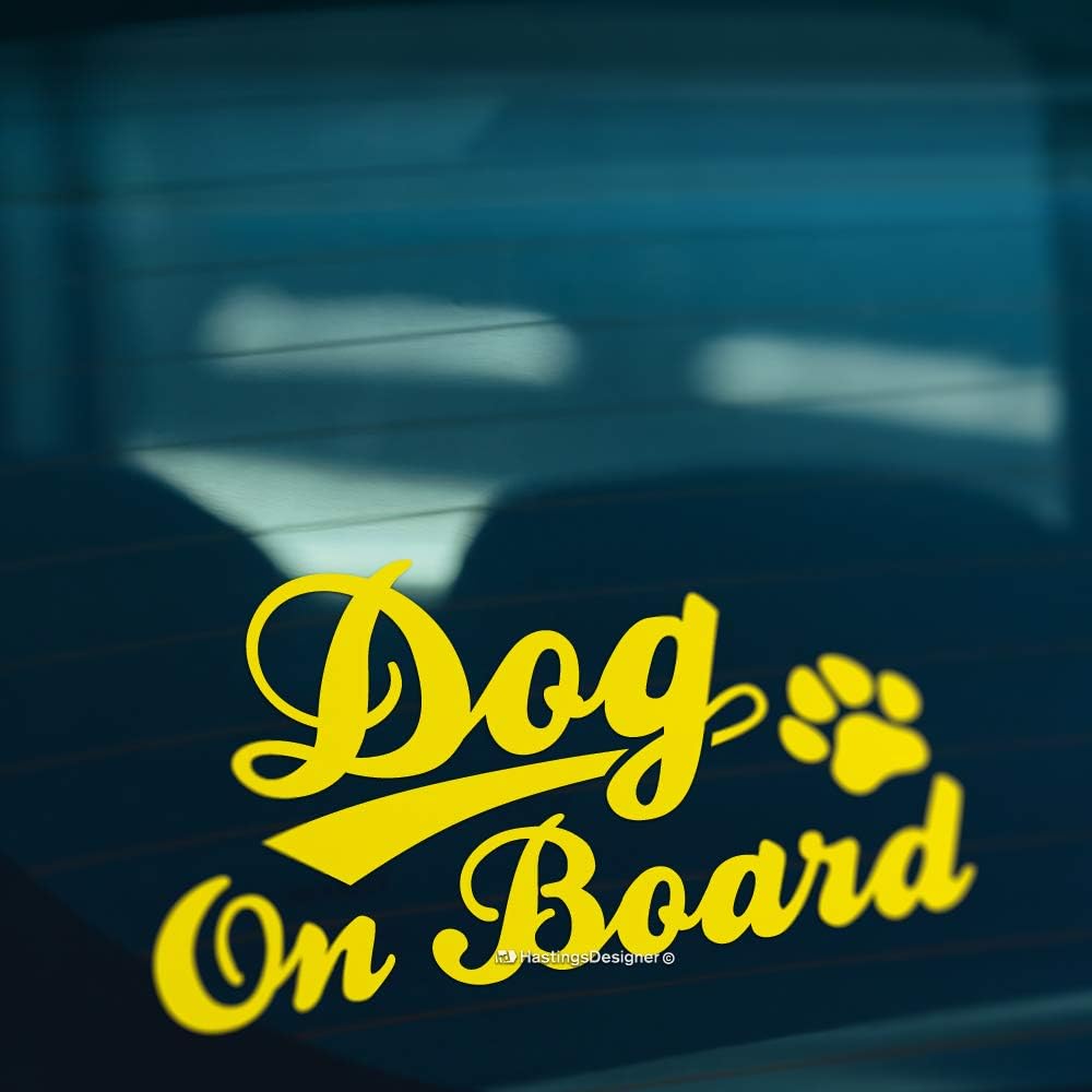 HastingsDesigner DOG ON BOARD S2 Paw Print Pet Car, Van, Window,Bumper Vinyl Sign Decal Sticker (Yellow)