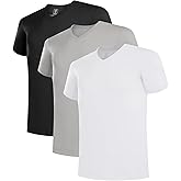 BAMBOO COOL Men's Undershirts V Neck, Slim Fit Moisture Wicking White T Shirts for Men, Breathable Soft Stretch Tees 3 Pack