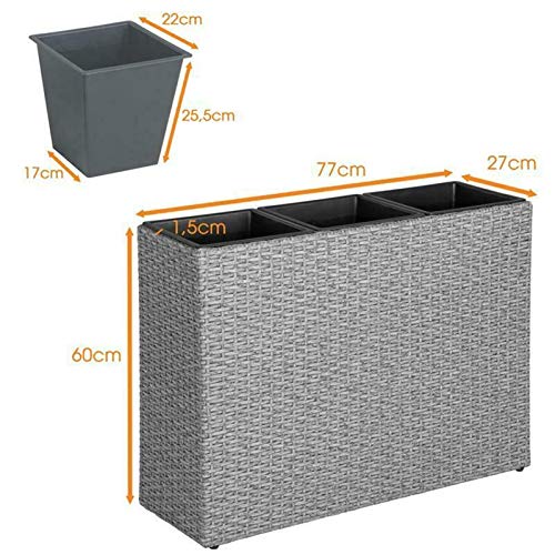 Kosoree Hochbeet Polyrattan Blumenkübel Pflanzkübel Rattan Blumentopf Set Schwarz – Bild 3