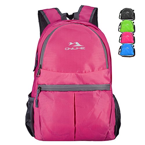 Qyuhe Ultra Lightweight Packable Backpack Hiking Travelling Daypack 25L RoseRed