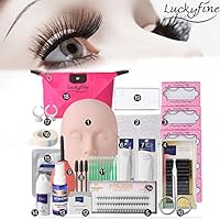 LuckyFine Pro 19pcs False Eyelashes Extension Practice Exercise Set, Professional Head Model Lip Makeup Eyelash Grafting Training Tool Kit (19pcs Set)