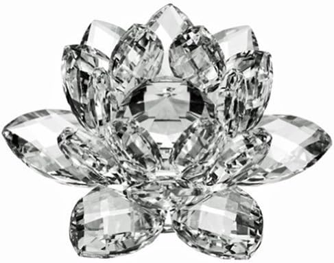 Amlong Crystal Sparkle Crystal Lotus Flower Feng Shui Home Decor with Gift Box, 3-Inch (Crystal)