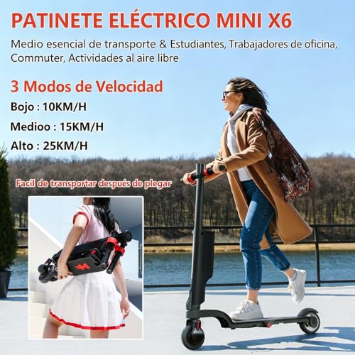 HX X6 Patinete Eléctrico para Adultos,4 Pliegues Commuting Urbano, el Portátil de los Scooter, Motor 350W y Batería Extraíble, Autonomía 20-40km, Doble Freno, E-Scooter para Jóvenes y Adultos