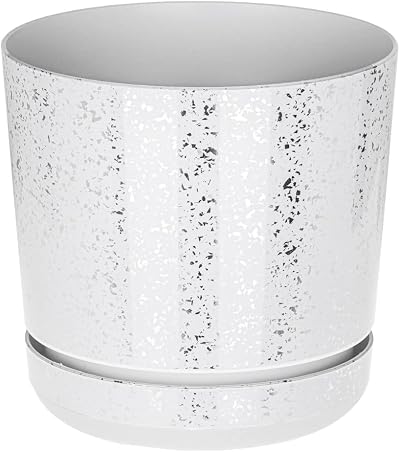 KORAD White with Silver Flecks Indoor Plant Pots 26 cm 10.2 in Drainage