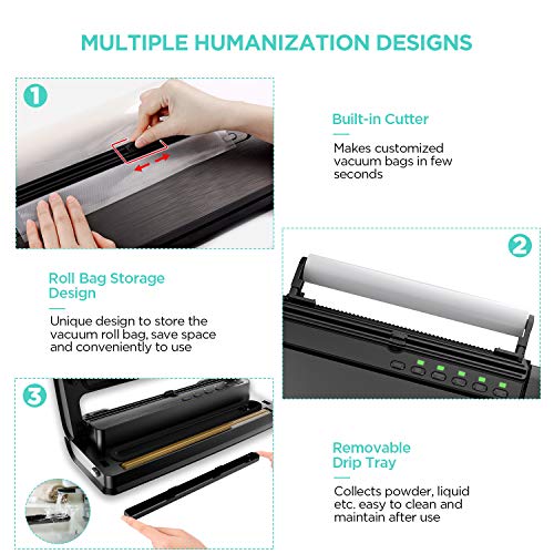 Vacuum Sealer Machine, ABOX V63 Automatic Food Vacuum Air Sealing System with Built-in Cutter, Starter Kit Roll and Holder for Food Saver Storage