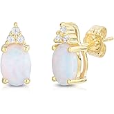 Oro Leoni 10K Yellow Gold Lab Created Opal 1 Ct Oval Stud Earrings