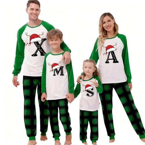 HANXIULIN Matching pjs,Christmas Pajamas,A-Z Letter Printed Mens Womens Xmas Kids His and Hers Pjs Cartoon Cute Boys Girls Xmas Pajamas