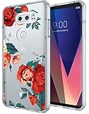 LG V30/LG V30 Plus/LG V30S ThinQ/LG V35/LG V35 ThinQ Case, SWODERS Flower Clear Design Shock Absorbing TPU + Hard PC Bumper Case Cover For LG V30/LG V30 Plus - Red
