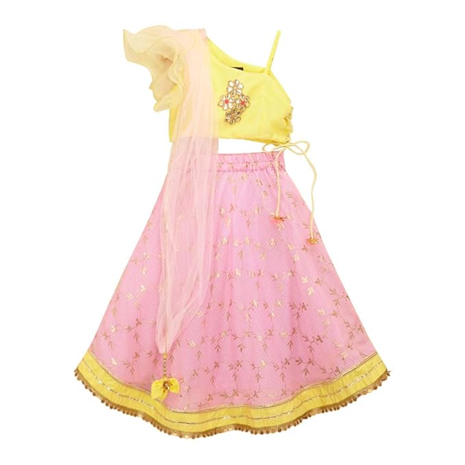 Peaches By Hopscotch Boys and Girls Poplin Lehengas & Blouses L-Kota Foil in Multi Color