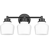 Emak Modern Black Bathroom Lighting Fixtures Over Mirror, Farmhouse 3-Light Vanity Lights with Milk Glass Shade for Bathroom,