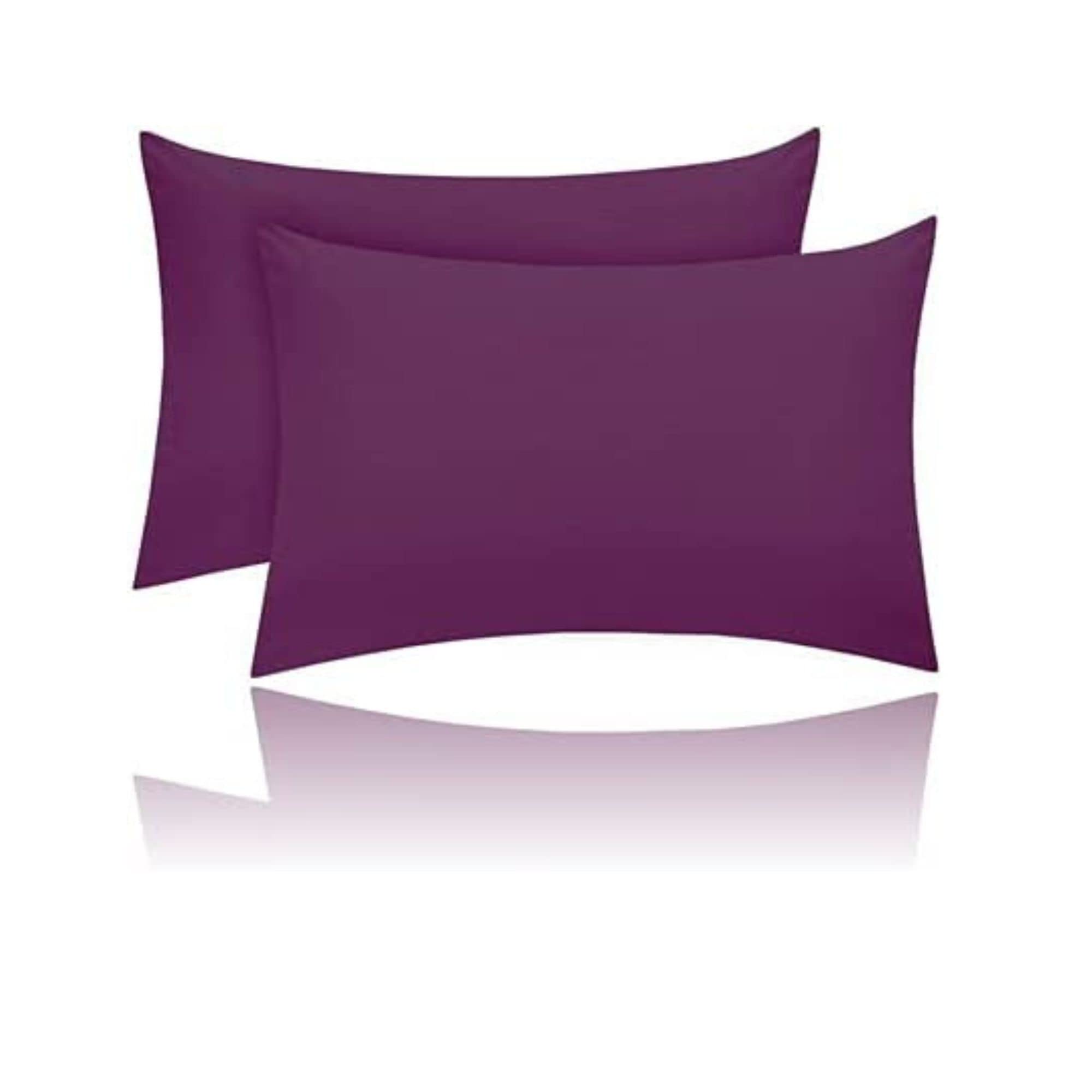 Kanak Pillowcase 2 pack Polycotton Pillow case cover 50x75cm - Plum Plain Dyed Housewife Pillowcases with Envelope Closure